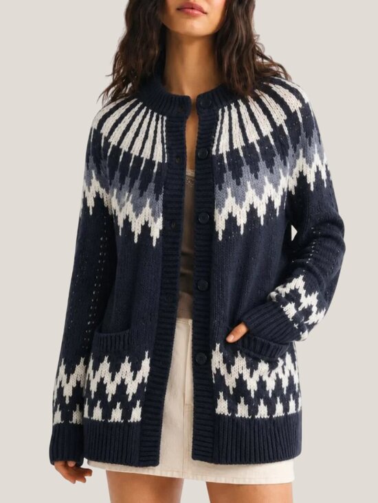 Abercrombie & Fitch Sweaters - Abercrombie & Fitch Fair Isle Wool Cardigan Vintage Long Sleeve Navy Medium